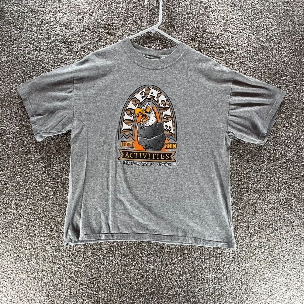 Vintage Daytona Bike Week Shirt Mens Large Gray Ill Eagle 2003 Short‎ Sleeve Y2K
